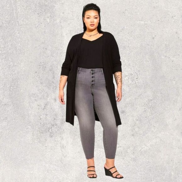 TORRID Slub Black Open Front Sweater Cardigan 1X - Picture 3 of 17